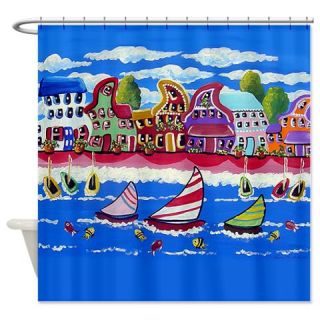  Sailboats Whimsical Shoreline Shower Curtain  Use code FREECART at Checkout