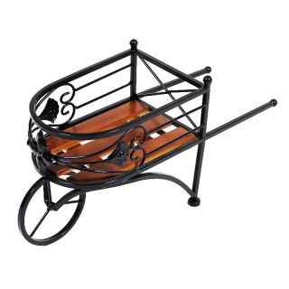 Small Wooden and Metal Wheelbarrow Plant Stand Brown   EN40244