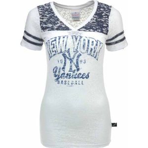 New York Yankees 5th and Ocean MLB Womens V Neck Burnout with Sleeve Stripe