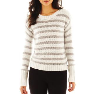 Worthington Long Sleeve Striped Sweater, Polar Bear/gry Lur, Womens