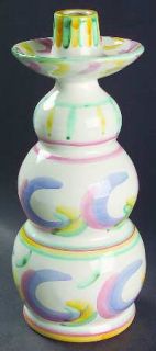 Vietri (Italy) Colore 10 Tall Candlestick, Fine China Dinnerware   Pastel Swags