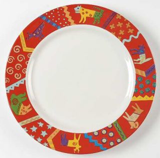 Signature Kiva 12 Chop Plate/Round Platter, Fine China Dinnerware   Red Rim W/D