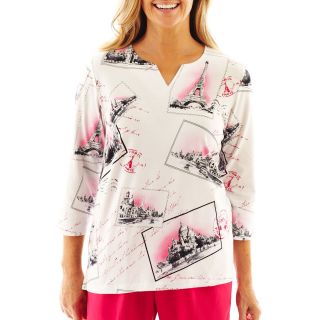 Alfred Dunner Letters From Paris Postcard Print Knit Top, Womens
