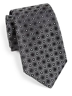 Ike Behar Geometric Square Print Tie   Black