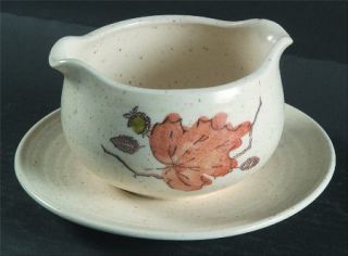 Metlox   Poppytrail   Vernon Woodland Gold Gravy Boat with Attached Underplate,