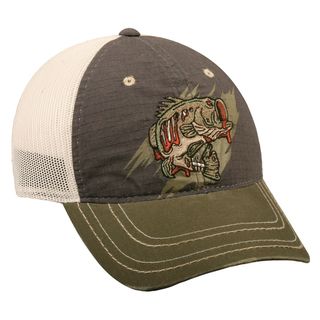 Zombie Bass Mesh Back Adjustable Fishing Hat (100 percent cottonOne size fits mostMid to Low profile structured cap with pre curved frayed visorNylon mesh backVelcro closure)