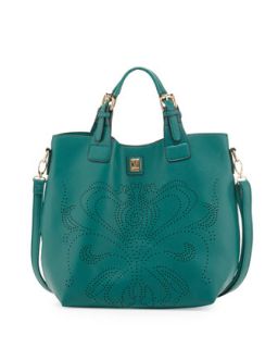 Crysta Perforated Flower Tote Bag, Green