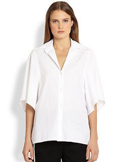 Halston Heritage Oversized Button Front Shirt   White