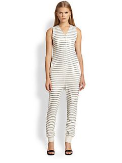 T by Alexander Wang Striped Jersey Jumpsuit   Ivory Onyx