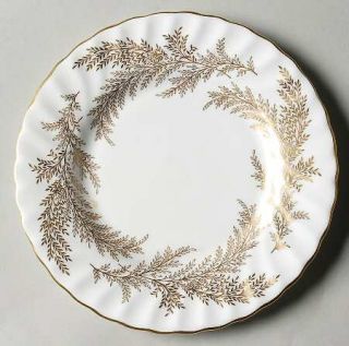 Minton Golden Fern Bread & Butter Plate, Fine China Dinnerware   Swirl Rim,Gold