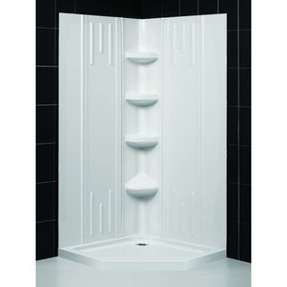 Slimline 38 X 38 inch Neo Shower Base And Qwall 2 Shower Backwalls Kit (WhiteThree (3) integrated shelves and convenient corner foot restUnique water tight connection of two (2) side walls, two (2) back panel and two (2) corner panelsDurable acrylic/ABS c