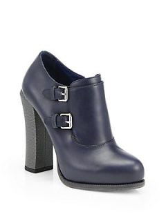 Fendi Leather Platform Ankle Boots   Indigo