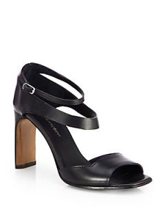 Costume National Leather Double Strap Sandals   Black