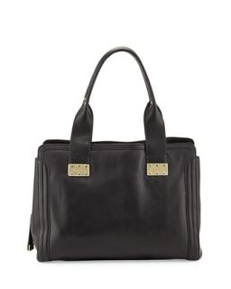 Plated Leather Satchel Bag, Black