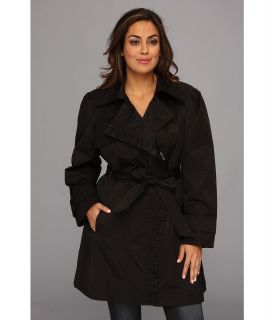 Jessica Simpson Plus Size Ruffle Trim Belted Trench Coat Womens Coat (Black)