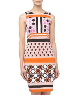 Geometric Print Looped Shoulder Scuba Dress, Pink