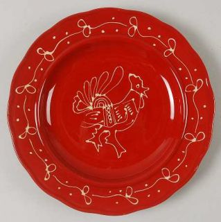 American Atelier Red Rooster Salad Plate, Fine China Dinnerware   All Red,White