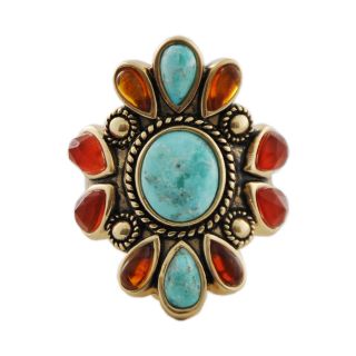 Art Smith by BARSE Turquoise, Amber & Carnelian Ring, Womens