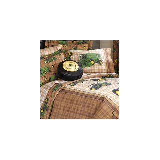 John Deere Tractor and Plaid Decorative Pillow, Yellow, Boys