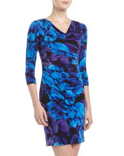 Printed Cowl Neck Dress, Blue