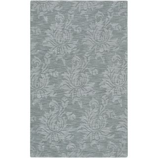 Hand crafted Solid Blue Grey Damask Harker Wool Rug (2 X 3)