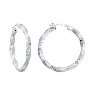 Sterling Silver Twisted, Dual Surface Hoop Earrings, Womens