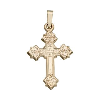 14K Yellow Gold Rounded Edge Cross Charm, Womens
