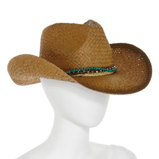 Scala Beaded Straw Cowboy Hat, Natural