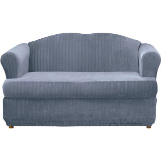 Sure Fit Stretch Pinstripe 2 pc. T Cushion Loveseat Slipcover, Blue
