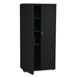 Iceberg Officeworks Tall Black Office Storage Cabinet (BlackOverall dimensions 33 inches wide x 18 inches deep x 66 inches highMaterial Resinite high density polyethyleneTop material features Number of doors 2Lock Key lockRecessed handlesNumber of sh