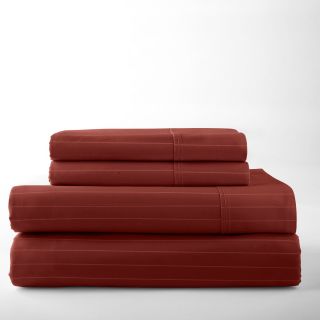 ROYAL VELVET 400tc Pinstripe Egyptian Cotton Sateen Sheet Set, Red