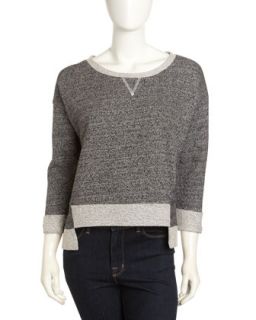 Knit 3/4 Sleeve High Low Sweatshirt, Charcoal
