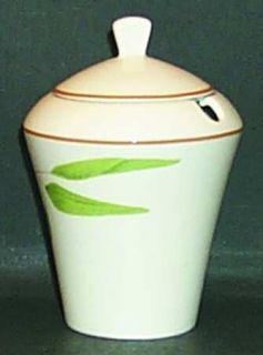 Sasaki China Bamboo Sugar Bowl & Lid, Fine China Dinnerware   Green Stripes/Leav