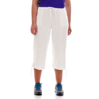 Made For Life French Terry Shirred Leg Capris   Plus, White, Womens