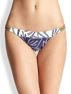 Vix Swim Una Embroidered Detail Bikini Bottom   Navy