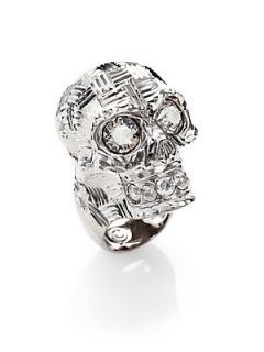 Alexander McQueen Crystal Sliced Skull Ring   Silver