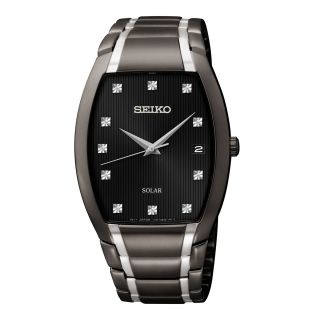 Seiko Mens Two Tone Black Ion Stainless Steel Solar Diamond Watch
