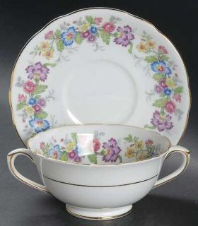 Coalport Maytime Footed Cream Soup Bowl & Saucer Set, Fine China Dinnerware   Mu