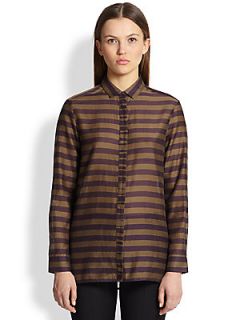 Burberry London Striped Cotton/Silk Shirt   Dark Purple
