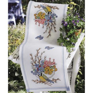Bluetit And Flowers Table Runner Counted Cross Stitch Kit