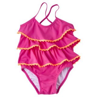 Circo Infant Toddler Girls Ruffle 1 Piece Swimsuit   Pink 9 M