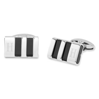 Personalized Stainless Steel & Enamel Cuff Links, Black/Silver, Mens