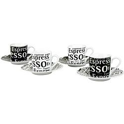 Konitz Espresso Writing 3 oz Cups And Saucers (set Of 4)