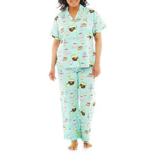 INSOMNIAX Short Sleeve and Pants Cotton Pajama Set   Plus, Mint (Green), Womens