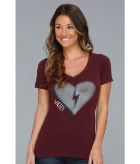 Vans Shock Heart V Neck Tee Womens T Shirt (Burgundy)