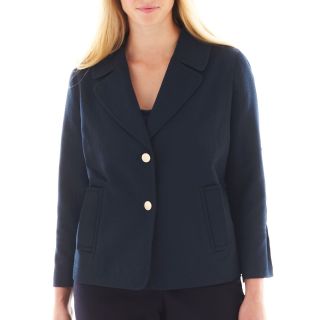 LIZ CLAIBORNE 3/4 Sleeve Textured Jacket   Plus, Navy, Womens