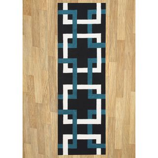Handmade Metro Puzzle Black Wool Rug (2.5 X 8)