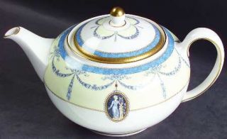 Wedgwood Madeleine Teapot & Lid, Fine China Dinnerware   Blue Rim,Black Ovals,Sw