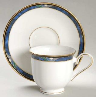 Lenox China Royal Kelly Footed Cup & Saucer Set, Fine China Dinnerware   Blue &