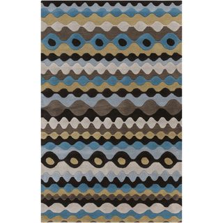 Hand tufted Blue Geometric Shapes Wool Rug (5 X 8)